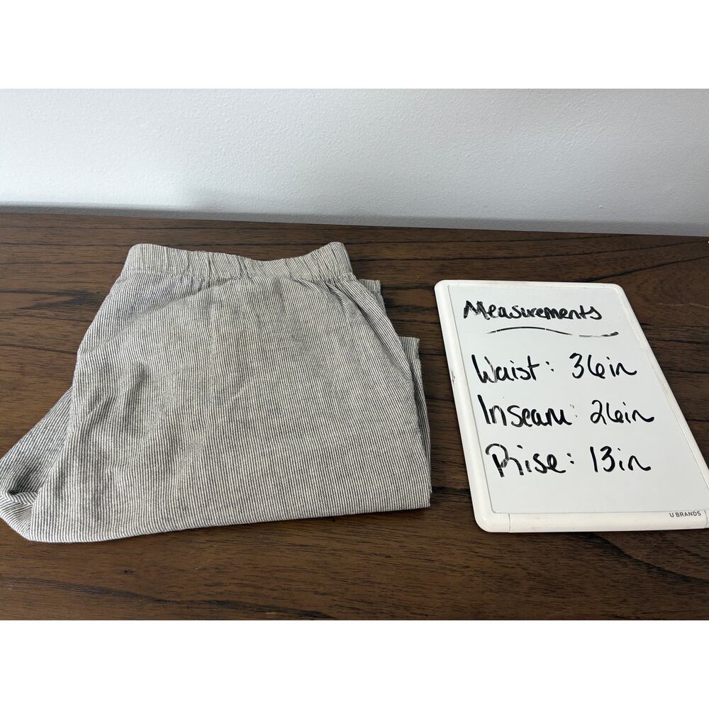 Eileen Fisher Organic Cotton Linen Pants Womens Large Gray Stripe Elastic Waist - Picture 6 of 6
